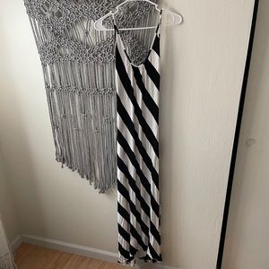 Olivaceous striped, backless dress